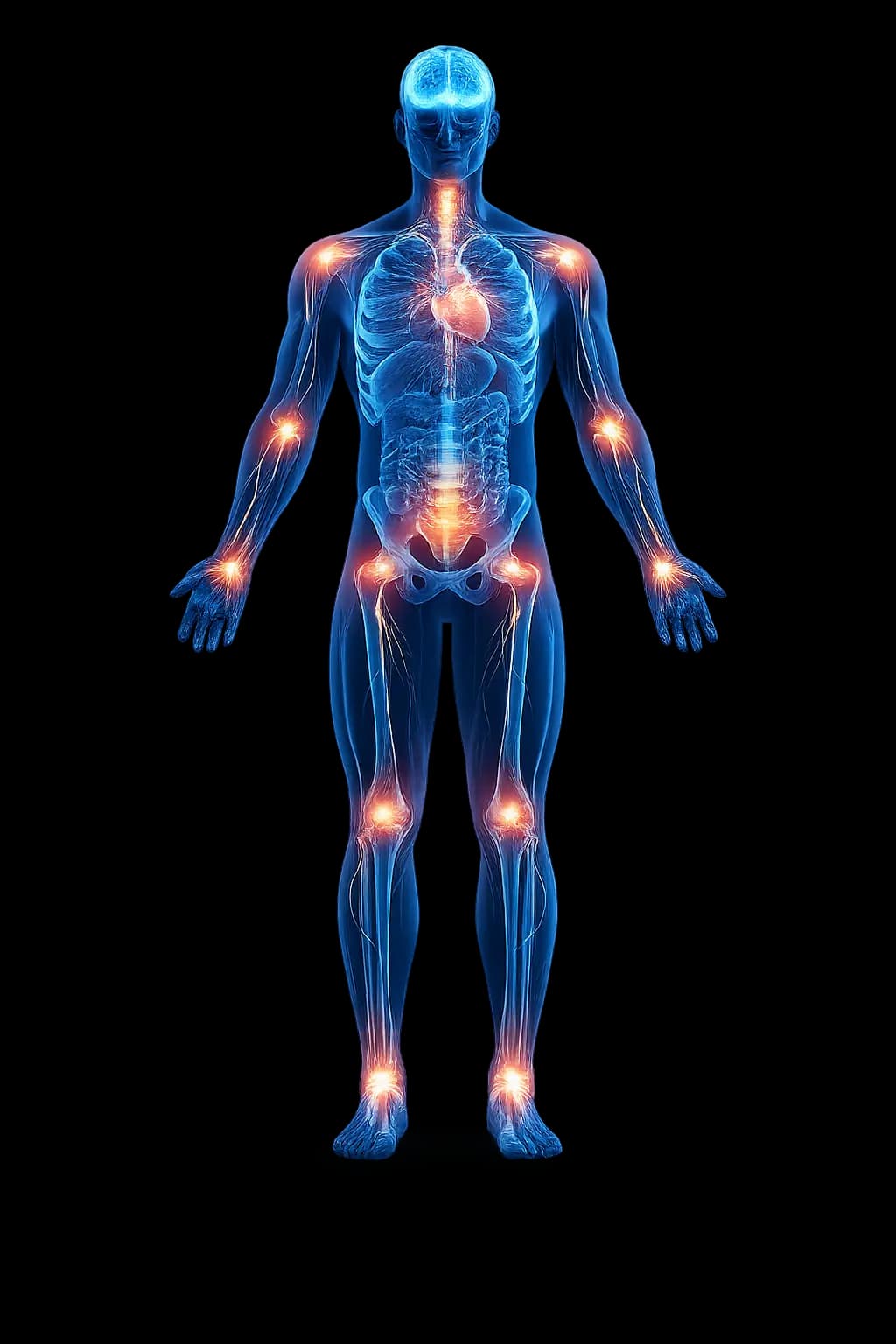 Anatomical illustration showing key physiotherapy treatment areas